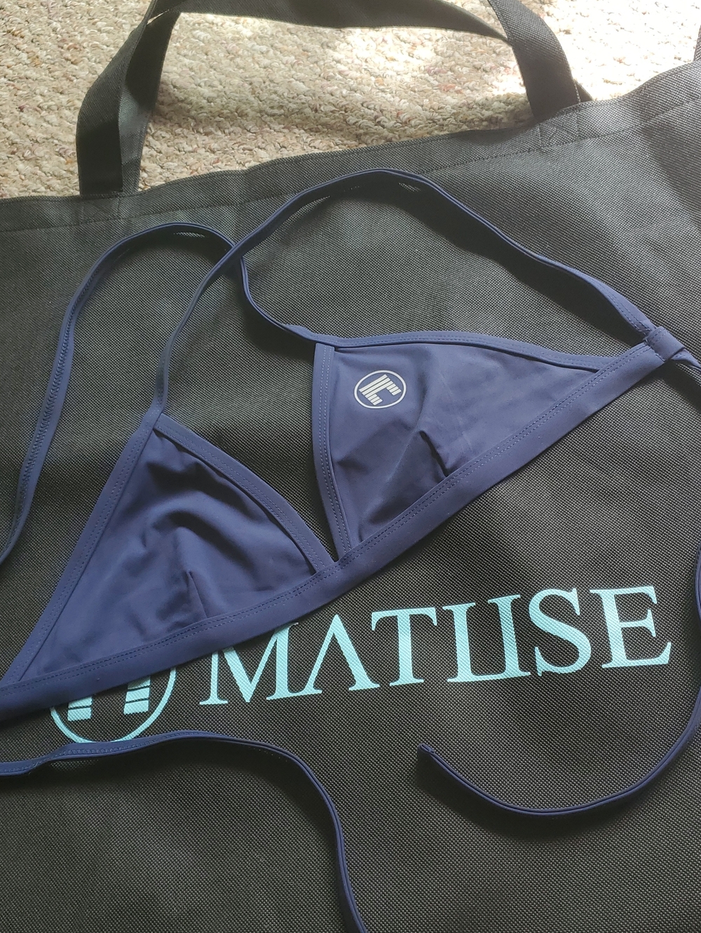 Matuse Art + Function Navy Blue Triangle Bikini Top, Size M & Oversized Tote Bag